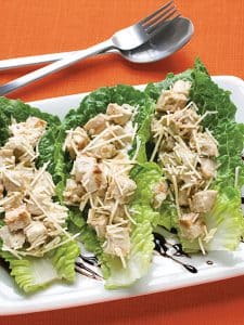 Lettuce cups filled with chicken pieces