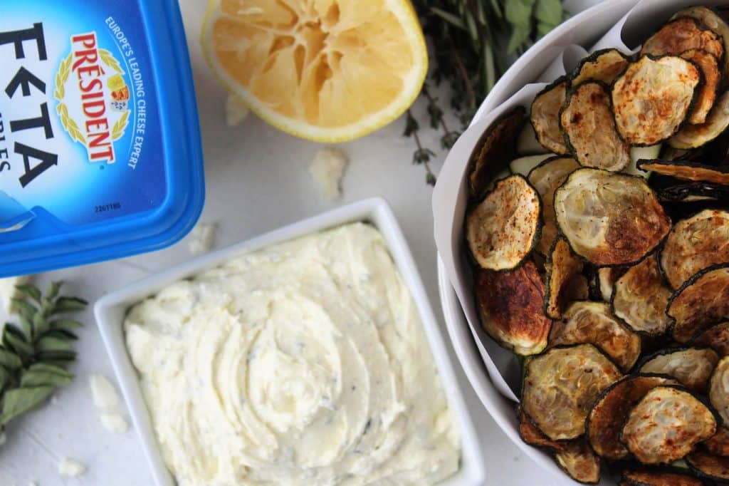 Zucchini Chips With Feta Dip and Lemon